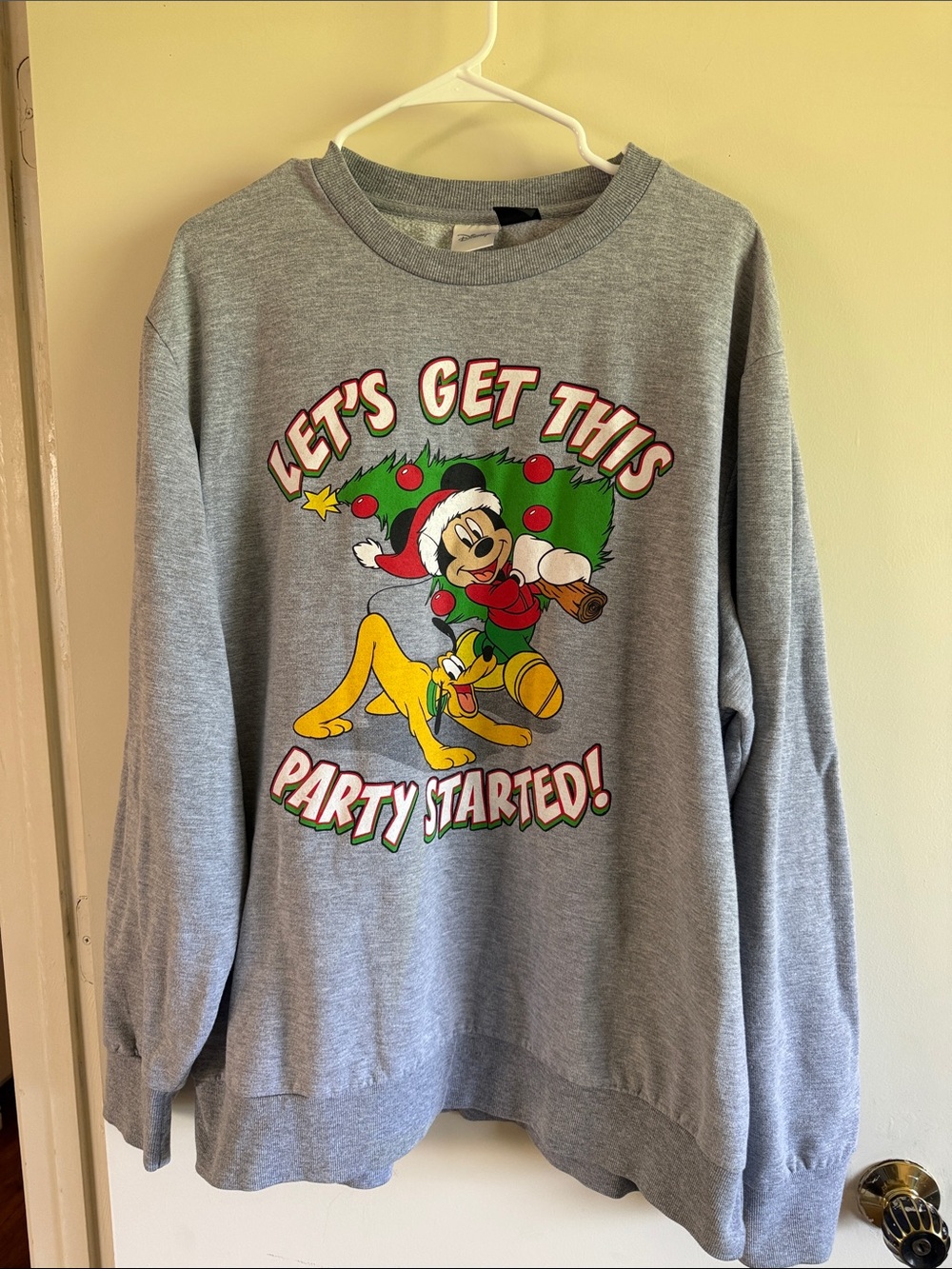 Disney Gray Crewneck Sweatshirt with Mickey & Pluto Holiday Graphic